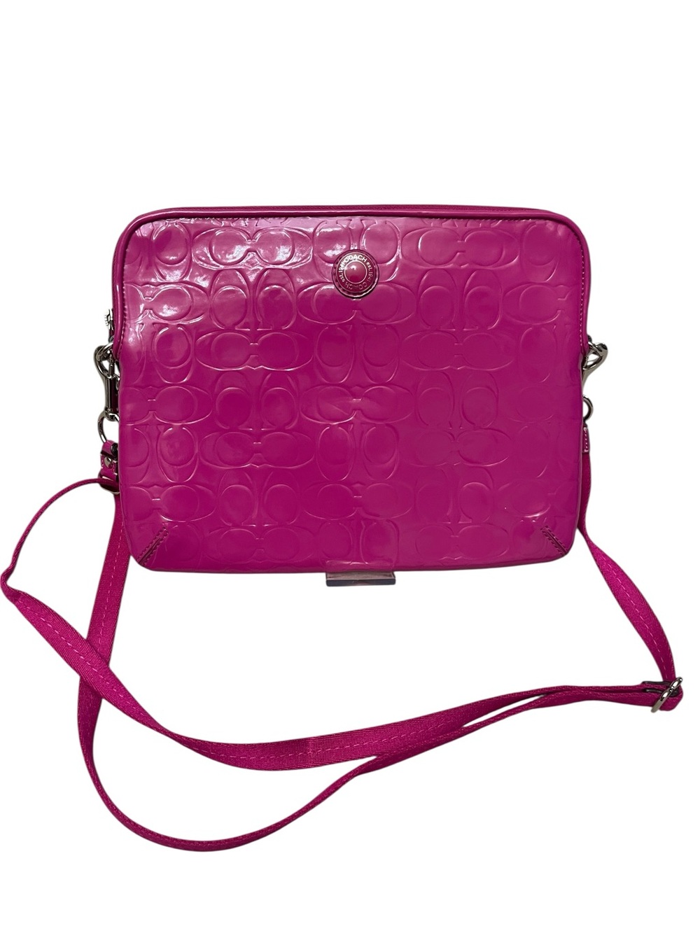 Coach Fuchsia Pink Patent Leather High Tech Zip Tote for Tablet or Small Laptop